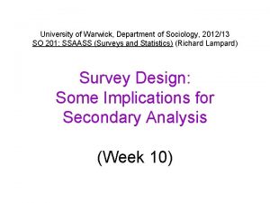 University of Warwick Department of Sociology 201213 SO