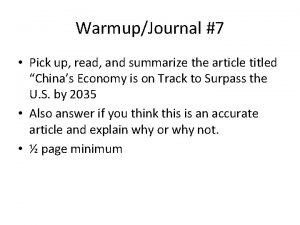 WarmupJournal 7 Pick up read and summarize the