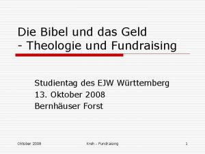 Die Bibel und das Geld Theologie und Fundraising