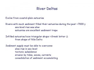 River Deltas Evolve from coastalplain estuaries Rivers with