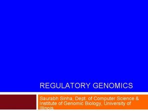 REGULATORY GENOMICS Saurabh Sinha Dept of Computer Science