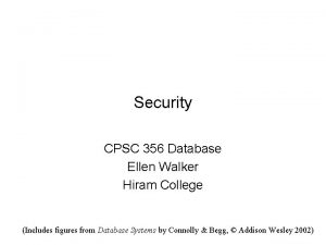 Security CPSC 356 Database Ellen Walker Hiram College
