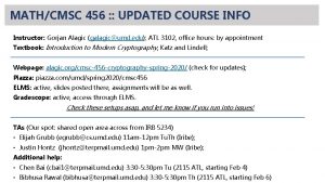 MATHCMSC 456 UPDATED COURSE INFO Instructor Gorjan Alagic