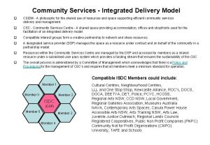 Community Services Integrated Delivery Model q CSIDM A