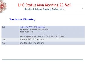 LHC Status Mon Morning 23 Mai Bernhard Holzer