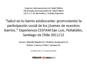 Congreso Latinoamericano de Salud Pblica VIII Jornadas Internacionales