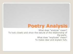 Poetry Analysis What does analyze mean To look