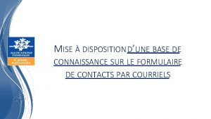 MISE DISPOSITION DUNE BASE DE CONNAISSANCE SUR LE