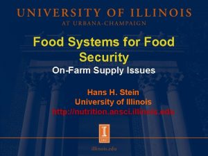 Food Systems for Food Security OnFarm Supply Issues