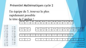 Prsentiel Mathmatiques cycle 2 En quipe de 5