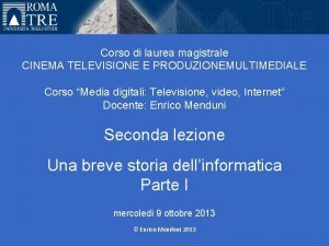 Universit Roma Tre Corso di laurea magistrale CINEMA