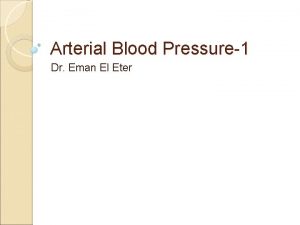 Arterial Blood Pressure1 Dr Eman El Eter Objectives