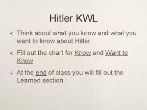 Hitler KWL Think about what you know and