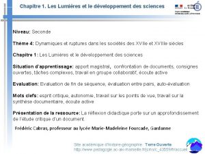 Chapitre 1 Les Lumires et le dveloppement des