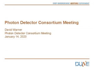 Photon Detector Consortium Meeting David Warner Photon Detector