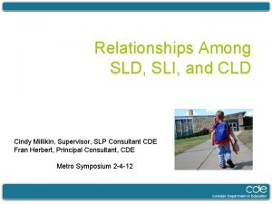 Relationships Among SLD SLI and CLD Cindy Millikin