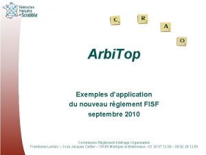 Arbi Top Exemples dapplication du nouveau rglement FISF