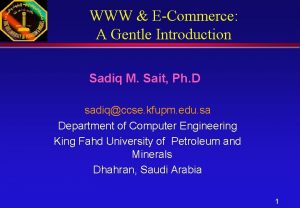 WWW ECommerce A Gentle Introduction Sadiq M Sait