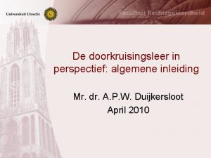 De doorkruisingsleer in perspectief algemene inleiding Mr dr