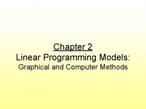 Chapter 2 Linear Programming Models Graphical and Computer