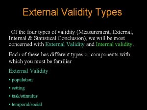 External Validity Types Of the four types of