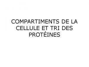 COMPARTIMENTS DE LA CELLULE ET TRI DES PROTINES