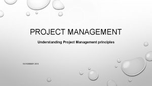 PROJECT MANAGEMENT Understanding Project Management principles NOVEMBER 2018