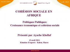 COHSION SOCIALE EN AFRIQUE Politiques Publiques Croissance conomique