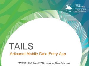 TAILS Artisanal Mobile Data Entry App TDW 10