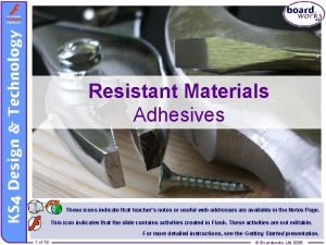 Resistant Materials Adhesives These icons indicate that teachers