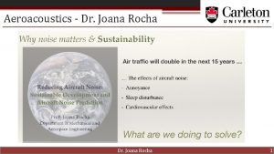 Aeroacoustics Dr Joana Rocha 1 What we do