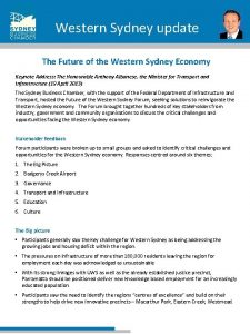 Western Sydney update The Future of the Western