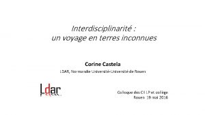 Interdisciplinarit un voyage en terres inconnues Corine Castela
