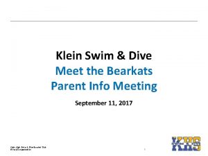 Klein Swim Dive Meet the Bearkats Parent Info