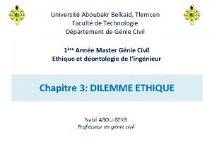 Universit Aboubakr Belkaid Tlemcen Facult de Technologie Dpartement