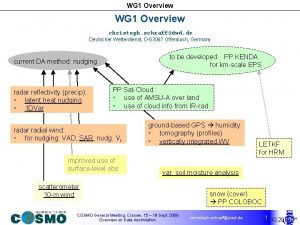 WG 1 Overview christoph schraffdwd de Deutscher Wetterdienst