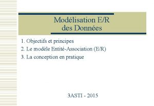 Modlisation ER des Donnes 1 Objectifs et principes