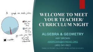 WELCOME TO MEET YOUR TEACHER CURRICULUM NIGHT ALGEBRA