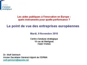 Les aides publiques linnovation en Europe quels instruments