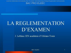 Journes dinformation et danimation Bac Pro ELEEC lectrotechnique