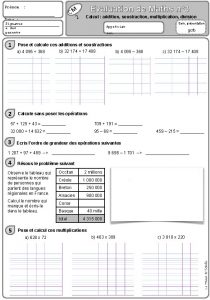 Prnom CM 2 Date Signatur Evaluation de Maths