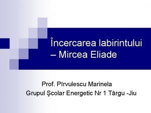 ncercarea labirintului Mircea Eliade Prof Prvulescu Marinela Grupul