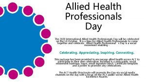 Allied Health Professionals Day The 2020 International Allied