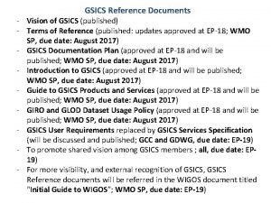 GSICS Reference Documents Vision of GSICS published Terms