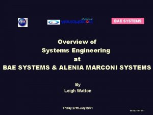 BAE SYSTEMS Overview of Systems Engineering at BAE