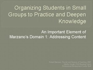 Organizing Students in Small Groups to Practice and