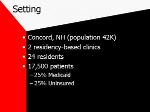 Setting Concord NH population 42 K 2 residencybased