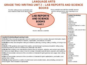 LANGUAGE ARTS GRADE TWO WRITING UNIT 2 LAB