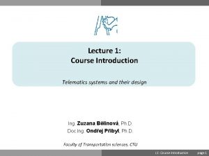 Lecture 1 Course Introduction Telematics systems and their