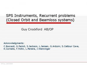 SPS Instruments Recurrent problems Closed Orbit and Beamloss